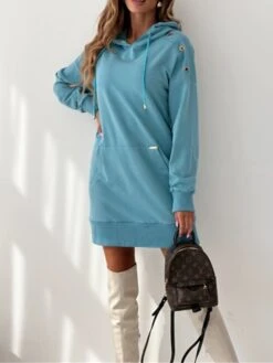 Women's Casual Dress Hoodie Dress Mini Dress Active Daily Outdoor Holiday Vacation Hoodie Pocket Solid Color Loose Fit ArmyGreen Black Blue S M L XL XXL -Tesla Style aakwls1695644526543