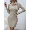 Women's Sweater Dress Winter Dress Jumper Dress Mini Dress Cut Out Outdoor Street Daily Fashion Sexy Turtleneck Long Sleeve 2023 Slim Khaki Color S M L XL XXL Size -Tesla Style abaitf1692352998101