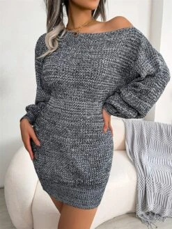 Women's Sweater Dress Winter Dress Jumper Dress Mini Dress Cold Shoulder Daily Date Going Out Active Fashion Off Shoulder Long Sleeve 2023 Loose Fit Black Orange Green Color S M L Size -Tesla Style acczhx1692862244139 1