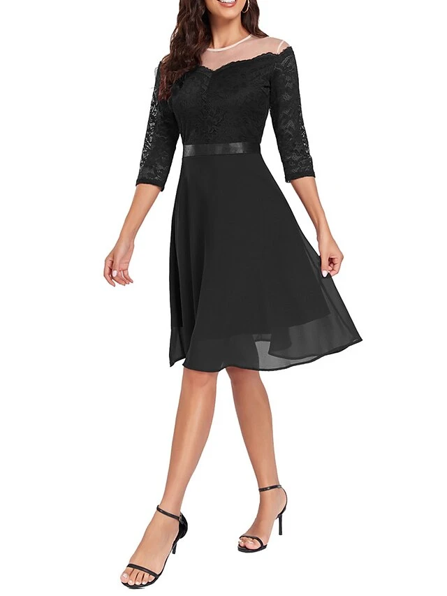 Women's Party Dress Lace Dress Cocktail Dress Midi Dress Black Wine Navy Blue 3/4 Length Sleeve Pure Color Lace Spring Fall Winter Crew Neck Fashion Winter Dress Wedding Guest Vacation 2023 S M L XL 16 Women's Party Dress Lace Dress Cocktail Dress Midi Dress Black Wine Navy Blue 3/4 Length Sleeve Pure Color Lace Spring Fall Winter Crew Neck Fashion Winter Dress Wedding Guest Vacation 2023 S M L XL - Image 14