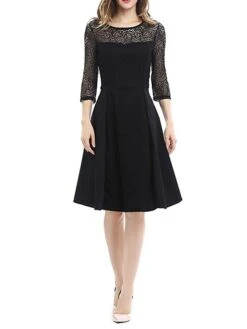 Women's Party Dress Lace Dress Swing Dress Mini Dress Black Wine Blue 3/4 Length Sleeve Pure Color Lace Spring Fall Winter Crew Neck Fashion Party Spring Dress 2023 S M L XL XXL 3XL 4XL -Tesla Style adblpj1671604315743