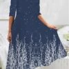 Women's Work Dress Casual Dress Swing Dress Fashion Winter Dress Daily Midi Dress Print V Neck Long Sleeve Scenery Regular Fit Wine Blue Brown Fall Winter S M L XL XXL