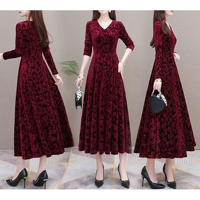 Women's Velvet Dress Homecoming Dress Empire Waist Dresses Long Dress Maxi Dress Black Wine Blue Long Sleeve Pure Color Ruched Spring Fall Winter V Neck Stylish Winter Dress Evening Party Wedding 13 Women's Velvet Dress Homecoming Dress Empire Waist Dresses Long Dress Maxi Dress Black Wine Blue Long Sleeve Pure Color Ruched Spring Fall Winter V Neck Stylish Winter Dress Evening Party Wedding - Image 11