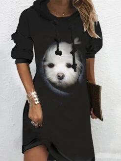 Women's Casual Dress Hoodie Dress Shift Dress Mini Dress Black White Grey Long Sleeve Animal Print Spring Fall Winter Hooded Fashion 2023 S M L XL XXL 3XL -Tesla Style aeaavb1671091151433