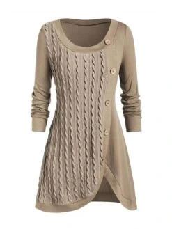 Women's Sweater Dress Winter Dress Jumper Dress Mini Dress Patchwork Button Street Daily Holiday Fashion Modern Crew Neck Long Sleeve 2023 Loose Fit Pink Wine Purple Color L XL XXL 3XL 4XL Size -Tesla Style aeleok1692358247186