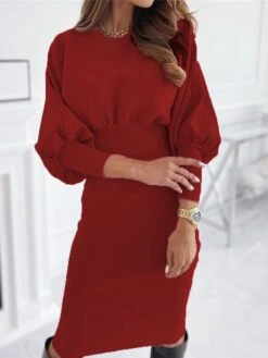 Women‘s Sweater Dress Winter Dress Sheath Dress Black Pink Wine Light Blue Gray Long Sleeve Pure Color Ruched Winter Fall Crew Neck Elegant Casual Modern Fit 2022 S M L XL XXL 3XL -Tesla Style afjwow1631776121806