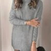 Women's Sweater Dress Jumper Dress Casual Dress Mini Dress Warm Pure Color Outdoor Casual Daily Going Out Turtleneck Long Sleeve 2023 Loose Fit Dark Gray S M L XL XXL