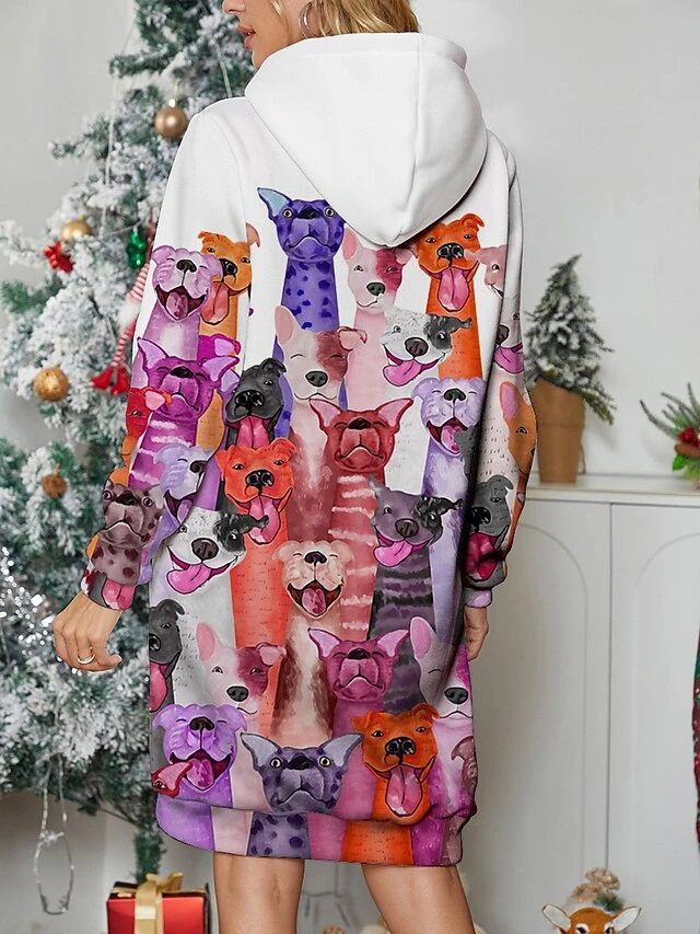 Women's Casual Dress Hoodie Dress Mini Dress Warm Fashion Outdoor Christmas Holiday Hoodie Print Animal Loose Fit Yellow Blue Purple S M L XL XXL 6 Women's Casual Dress Hoodie Dress Mini Dress Warm Fashion Outdoor Christmas Holiday Hoodie Print Animal Loose Fit Yellow Blue Purple S M L XL XXL - Image 4