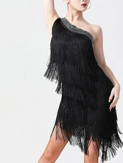 Women's Party Dress Fringe Dress Cocktail Dress Midi Dress Black White Light Red Sleeveless Pure Color Tassel Fringe Summer Spring Fall One Shoulder Fashion Evening Party Wedding Guest Vacation Slim -Tesla Style agjwsm1639558930777