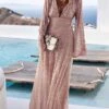 Women‘s A Line Dress Wedding Guest Maxi Long Dress Beige Long Sleeve Solid Color Sequins Fall Winter V Neck Stylish Elegant Formal Party 2023 S M L XL / Party Dress -Tesla Style ahhyjk1636536027866
