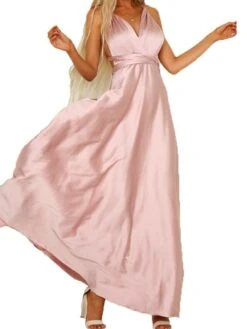 Women's Prom Dress Wedding Guest Dress Satin Dress Long Dress Maxi Dress Pink Navy Blue Green Sleeveless Pure Color Backless Summer Spring Fall V Neck Fashion Party Evening Party Wedding Guest 2023 -Tesla Style ahwcwp1662353714763