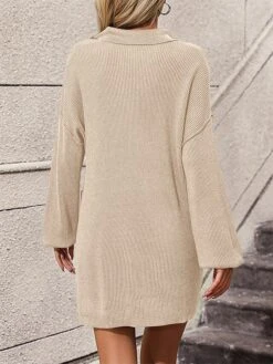 Women's Sweater Dress Winter Dress Jumper Dress Mini Dress Button Pocket Outdoor Street Daily Fashion Streetwear Shirt Collar Long Sleeve 2023 Loose Fit Black White Brown Color S M L XL Size -Tesla Style ahyrst1693222738918