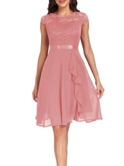 Women's Party Dress Lace Dress Cocktail Dress Midi Dress Black Pink Wine Short Sleeve Pure Color Lace Spring Fall Winter Crew Neck Fashion Winter Dress Wedding Guest Vacation 2023 S M L XL XXL -Tesla Style aibdtz1692179771929