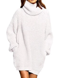 Women‘s Sweater Dress Winter Dress Burnt Orange Dress Wine Red Green Black Blue Khaki Orange Brown Gray White Long Sleeve Pure Color Winter Fall Turtleneck Casual Fit S M L XL -Tesla Style ailaxz1628561148547