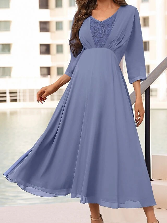 Women's Prom Dress Party Dress Wedding Guest Dress Long Dress Maxi Dress Blue 3/4 Length Sleeve Pure Color Lace Spring Fall Winter V Neck Fashion Wedding Guest Evening Party 2023 S M L XL XXL 3XL 4 Women's Prom Dress Party Dress Wedding Guest Dress Long Dress Maxi Dress Blue 3/4 Length Sleeve Pure Color Lace Spring Fall Winter V Neck Fashion Wedding Guest Evening Party 2023 S M L XL XXL 3XL - Image 2