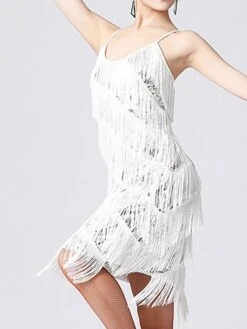 Women's Party Dress Fringe Dress Sequin Dress Midi Dress Silver Black White Sleeveless Pure Color Sequins Summer Spring Fall Spaghetti Strap Fashion Party Vacation Summer Dress 2022 S M L XL XXL 3XL -Tesla Style ajbizq1639557633354