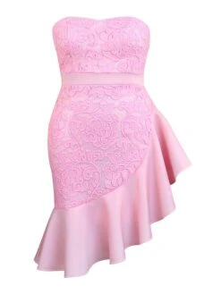 Women's Party Dress Lace Dress Cocktail Dress Midi Dress Pink Sleeveless Pure Color Lace Summer Spring Fall Strapless Fashion Wedding Guest Vacation Summer Dress 2023 S M L XL XXL 3XL 4XL -Tesla Style ajrhsi1691042747282