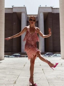 Women‘s Party Dress Fringe Dress Sequin Dress Mini Dress White Pink Blue Sleeveless Pure Color Sequins Winter Fall Summer Spaghetti Strap Party Party Weekend 2023 S M L XL XXL -Tesla Style ajsezr1690185782402