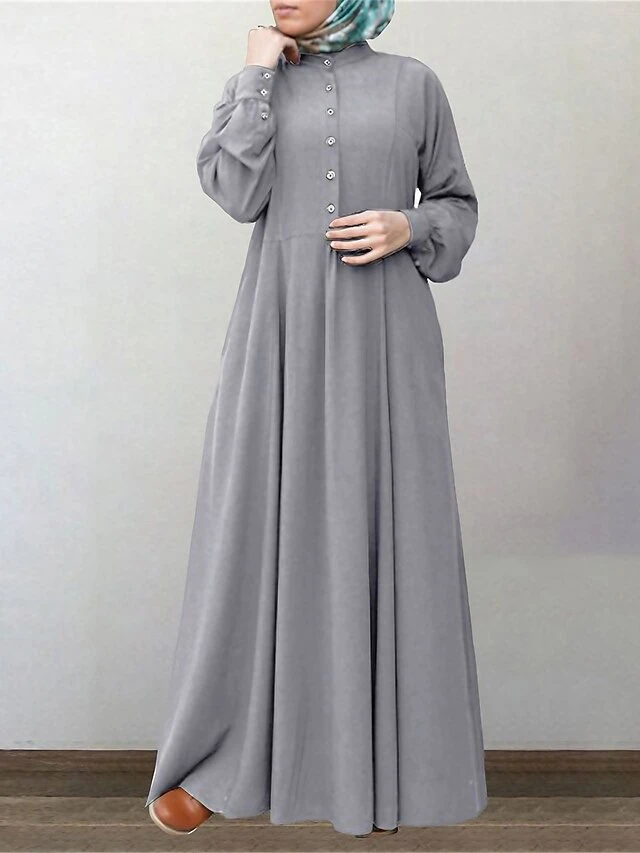 Women's Work Dress Swing Dress Semi Formal Dress Fashion Long Dress Maxi Dress Ruched Button Crew Neck Long Sleeve Plain Loose Fit Wine Blue Green Fall Winter S M L XL XXL 3 Women's Work Dress Swing Dress Semi Formal Dress Fashion Long Dress Maxi Dress Ruched Button Crew Neck Long Sleeve Plain Loose Fit Wine Blue Green Fall Winter S M L XL XXL