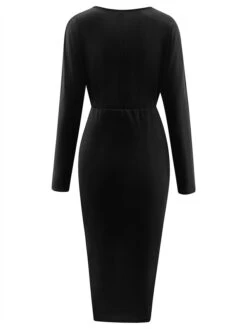 Women‘s Prom Dress Party Dress Velvet Dress Black Dress Midi Dress Wine Green Long Sleeve Pure Color Ruched Spring Fall Winter V Neck Fashion Winter Dress Evening Party Wedding Guest 2023 -Tesla Style almlyp1692167788336