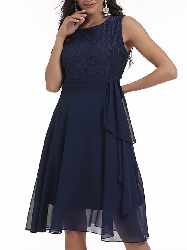 Women‘s Party Dress Homecoming Dress Wedding Guest Dress Lace Dress Midi Dress Pink Wine Navy Blue Sleeveless Solid Color Lace Spring Summer Crew Neck Elegant Party Spring Dress 2022 S M L XL XXL 13 Women‘s Party Dress Homecoming Dress Wedding Guest Dress Lace Dress Midi Dress Pink Wine Navy Blue Sleeveless Solid Color Lace Spring Summer Crew Neck Elegant Party Spring Dress 2022 S M L XL XXL - Image 11