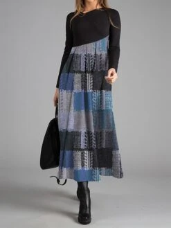 Women's Work Dress Casual Dress Swing Dress Fashion Winter Dress Daily Long Dress Maxi Dress Button Print V Neck Long Sleeve Geometric Plaid Regular Fit Blue Brown Green Fall Winter S M L XL XXL -Tesla Style amdpko1695887682381