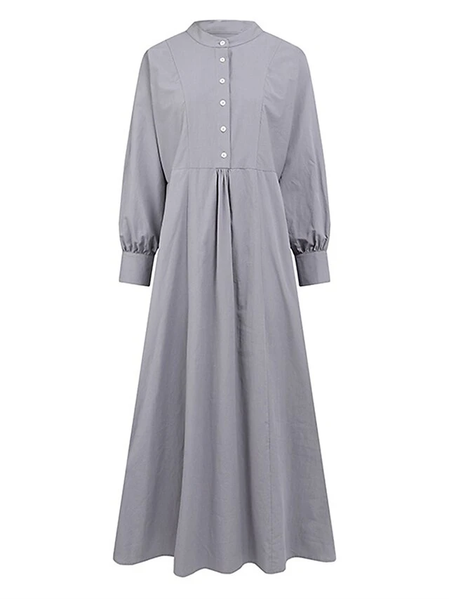 Women's Work Dress Swing Dress Semi Formal Dress Fashion Long Dress Maxi Dress Ruched Button Crew Neck Long Sleeve Plain Loose Fit Wine Blue Green Fall Winter S M L XL XXL 8 Women's Work Dress Swing Dress Semi Formal Dress Fashion Long Dress Maxi Dress Ruched Button Crew Neck Long Sleeve Plain Loose Fit Wine Blue Green Fall Winter S M L XL XXL - Image 6