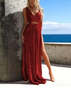 Women‘s Prom Dress Sequin Dress Cocktail Dress Long Dress Maxi Dress Wine Sleeveless Pure Color Sparkly Glitter Sequins Fall Winter Autumn V Neck Fashion Evening Party Vacation 2023 S M L XL -Tesla Style ameule1694505426847