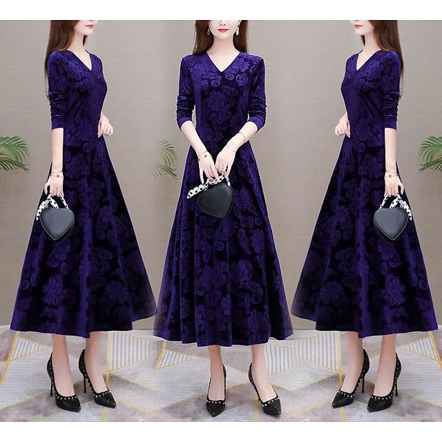 Women's Velvet Dress Homecoming Dress Empire Waist Dresses Long Dress Maxi Dress Black Wine Blue Long Sleeve Pure Color Ruched Spring Fall Winter V Neck Stylish Winter Dress Evening Party Wedding 10 Women's Velvet Dress Homecoming Dress Empire Waist Dresses Long Dress Maxi Dress Black Wine Blue Long Sleeve Pure Color Ruched Spring Fall Winter V Neck Stylish Winter Dress Evening Party Wedding - Image 8