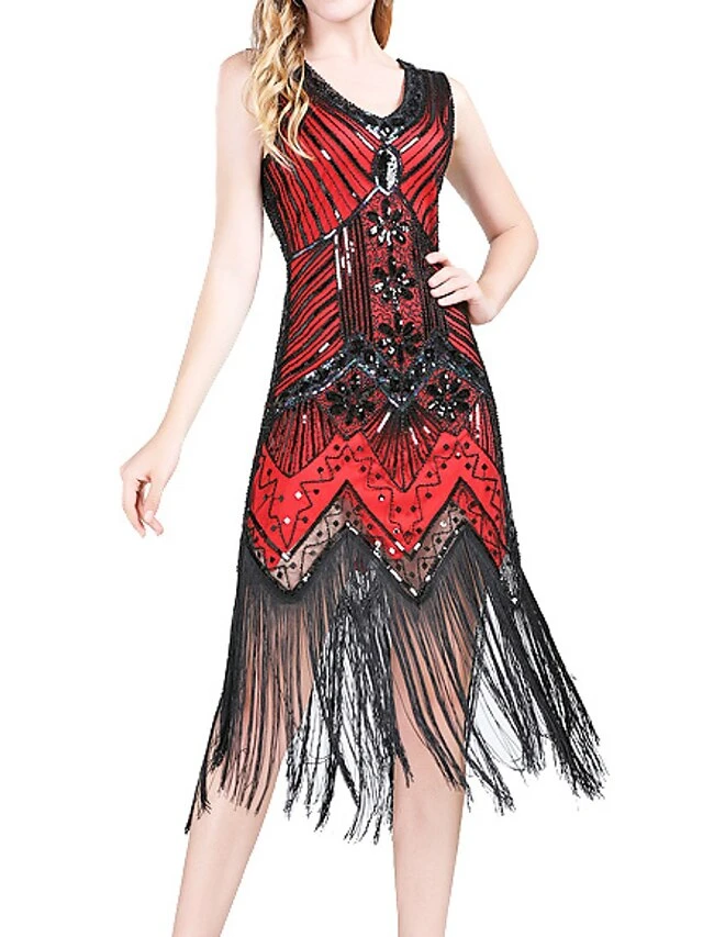 Women‘s Halloween Dress Retro 1920s Fringe Dress Midi Dress Party Outdoor Sequins Tassel Fringe Plain V Neck Sleeveless Regular Fit Summer Spring 2023 Claret Black S M L XL 12 Women‘s Halloween Dress Retro 1920s Fringe Dress Midi Dress Party Outdoor Sequins Tassel Fringe Plain V Neck Sleeveless Regular Fit Summer Spring 2023 Claret Black S M L XL - Image 10
