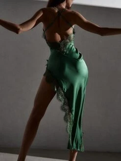 Women's Prom Dress Lace Dress Sheath Dress Long Dress Maxi Dress Black White Green Sleeveless Pure Color Lace Summer Spring Spaghetti Strap Fashion Evening Party Wedding Guest Vacation 2023 S M L -Tesla Style anooao1640771240194