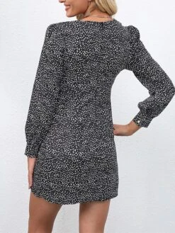 Women's Work Dress Semi Formal Dress Wrap Dress Fashion Mini Dress Print Crew Neck Long Sleeve Floral Color Block Slim Black Blue Purple Fall S M L XL XXL -Tesla Style aodozj1693293866749