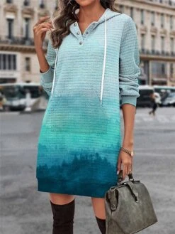 Women's Casual Dress Hoodie Dress Mini Dress Warm Fashion Outdoor Vacation Going Out Hoodie Pocket Print Print Regular Fit Pink Blue Green S M L XL XXL -Tesla Style aonjml1695278526452