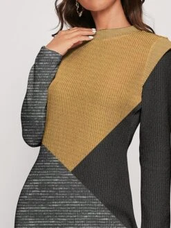 Women's Sweater Dress Jumper Dress Casual Dress Midi Dress Warm Color Block Outdoor Daily Holiday Vacation Round Neck Long Sleeve 2023 Regular Fit Blue Khaki XS S M L XL XXL 3XL One Size -Tesla Style aphnhv1697378227588