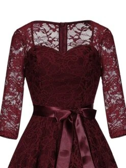 Women's Party Dress Lace Dress Vintage Dress Midi Dress Black Wine Navy Blue 3/4 Length Sleeve Pure Color Lace Summer Spring Fall Square Neck Fashion Wedding Guest Birthday Vacation 2023 S M L XL XXL -Tesla Style aprpbl1671444176189
