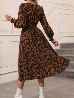 Women's Work Dress Casual Dress Swing Dress Fashion Daily Workfashion Midi Dress Print Crew Neck Long Sleeve Leopard Loose Fit Red Orange Fall Winter S M L XL -Tesla Style aqawfq1695030995994