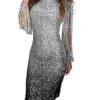 Women‘s Cocktail Party Dress Wedding Guest Dress Fringe Dress Sequin Dress Midi Dress Light Blue Gray Long Sleeve Color Gradient Spring Crew Neck Elegant Winter Dress Fall Dress 2023 S M L XL XXL -Tesla Style aqcfha1657080156318