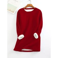 Women's Casual Dress Sweatshirt Dress Winter Dress Mini Dress Teddy Fleece Home Daily Going Out Basic Casual Crew Neck Long Sleeve Regular Fit Wine Red Big Red Black Color S M L XL XXL Size -Tesla Style aqwyhk1630984620229