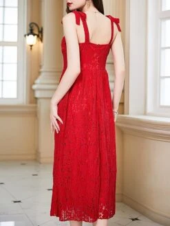 Women's Party Dress Lace Dress Cocktail Dress Midi Dress Red Sleeveless Pure Color Lace Summer Spring Fall Spaghetti Strap Fashion Wedding Guest Vacation Summer Dress 2023 S M L XL -Tesla Style arhfue1690276034445