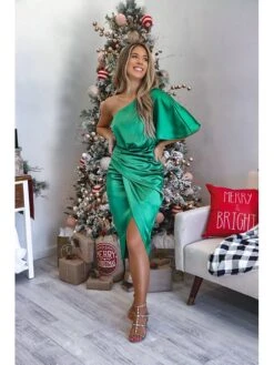 Women‘s Wedding Guest Dress Party Dress Satin Dress Midi Dress Green Black Gold Orange Navy Blue Short Sleeve Solid Color Ruched Spring Summer Off Shoulder Elegant & Luxurious 2022 S M L XL -Tesla Style armqlg1660465397519