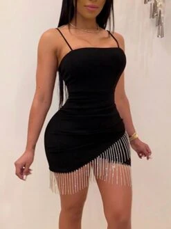 Women‘s Party Dress Fringe Dress Homecoming Dress Black Dress Mini Dress White Wine Sleeveless Pure Color Tassel Fringe Summer Spring Spaghetti Strap Party Party Slim 2022 S M L XL -Tesla Style arngap1636101692302