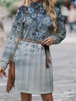 Women's Sweater Dress Jumper Dress Casual Dress Mini Dress Warm Floral Ombre Outdoor Daily Vacation Going Out Turtleneck Long Sleeve 2023 Loose Fit Pink Blue Purple S M L XL XXL 3XL -Tesla Style arvebg1696670218562