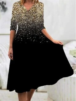 Women's Work Dress Casual Dress Swing Dress Fashion Winter Dress Daily Midi Dress Print V Neck Long Sleeve Ombre Regular Fit Pink Blue Purple Fall Winter S M L XL XXL -Tesla Style arvsqk1694426144958