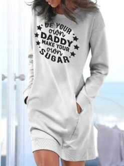 Women's Casual Dress Sweatshirt Dress Winter Dress Letter Pocket Print Crew Neck Mini Dress Fashion Streetwear Outdoor Daily Long Sleeve Loose Fit White Gray Fall Winter S M L XL XXL