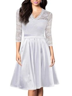 Women's Party Dress Lace Dress Cocktail Dress Midi Dress Black White Wine 3/4 Length Sleeve Pure Color Lace Summer Spring Fall V Neck Party Wedding Guest Fall Dress Spring Dress 2023 S M L XL 2XL -Tesla Style ascvaa1676614004211