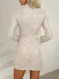 Women's Party Dress Fringe Dress Sheath Dress Mini Dress Silver Long Sleeve Pure Color Tassel Fringe Fall Winter High Neck Sexy Party Winter Dress Fall Dress Slim 2023 S M L XL XXL -Tesla Style asyvta1676381284830