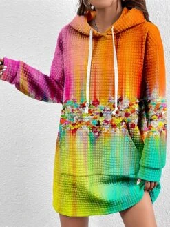 Women's Casual Dress Hoodie Dress Winter Dress Floral Ombre Pocket Print Hooded Mini Dress Fashion Streetwear Outdoor Daily Long Sleeve Loose Fit Red Blue Orange Fall Winter S M L XL XXL