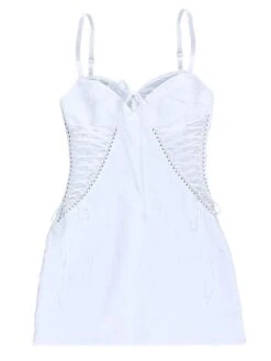 Women's Party Dress Cocktail Dress Bodycon Mini Dress White Sleeveless Pure Color Lace Up Spring Fall Winter Spaghetti Strap Fashion Halloween Birthday Wedding Guest 2023 S M L -Tesla Style atimui1693886984531