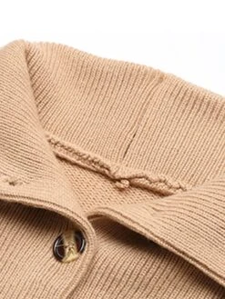 Women's Sweater Dress Jumper Dress Casual Dress Mini Dress Warm Pure Color Outdoor Casual Daily Going Out Lapel Long Sleeve Button 2023 Loose Fit Khaki S M L -Tesla Style atuitu1695106691397