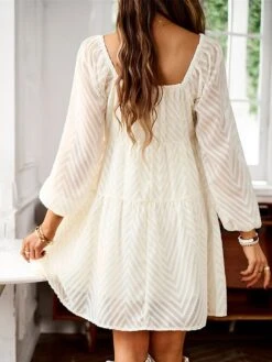 Women's Work Dress Black Dress Semi Formal Dress Fashion Mini Dress Ruched Square Neck Long Sleeve Plain Loose Fit Black Red Army Green Fall S M L XL -Tesla Style auffrz1693300566030